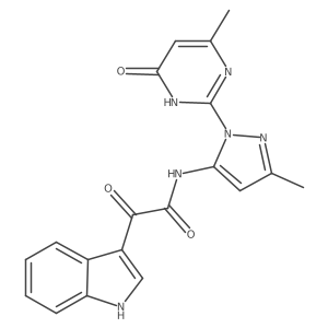 2-(1H-indol-3-yl)-N-(3-methyl-1-(4-methyl-6-oxo-1,6-dihydropyrimidin-2-yl)-1H-pyrazol-5-yl)-2-oxoacetamide结构式