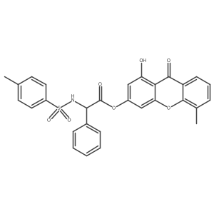 1-hydroxy-5-methyl-9-oxo-9H-xanthen-3-yl (2S)-{[(4-methylphenyl)sulfonyl]amino}(phenyl)ethanoate结构式