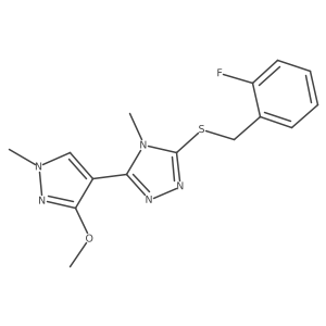 3-((2-fluorobenzyl)thio)-5-(3-methoxy-1-methyl-1H-pyrazol-4-yl)-4-methyl-4H-1,2,4-triazole结构式