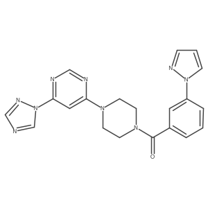 (4-(6-(1H-1,2,4-triazol-1-yl)pyrimidin-4-yl)piperazin-1-yl)(3-(1H-pyrazol-1-yl)phenyl)methanone结构式