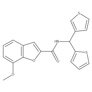 7-methoxy-N-(thiophen-2-yl(thiophen-3-yl)methyl)benzofuran-2-carboxamide结构式