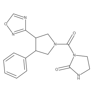 1-[3-(1,2,4-Oxadiazol-3-yl)-4-phenylpyrrolidine-1-carbonyl]imidazolidin-2-one结构式