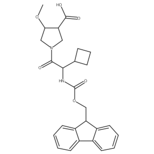 1-[2-cyclobutyl-2-({[(9H-fluoren-9-yl)methoxy]carbonyl}amino)acetyl]-4-methoxypyrrolidine-3-carboxylic acid结构式