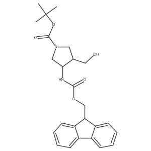 tert-Butyl (3S,4R)-3-((((9H-fluoren-9-yl)methoxy)carbonyl)amino)-4-(hydroxymethyl)pyrrolidine-1-carboxylate结构式