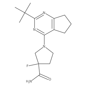 1-{2-tert-butyl-5H,6H,7H-cyclopenta[d]pyrimidin-4-yl}-3-fluoropyrrolidine-3-carboxamide结构式