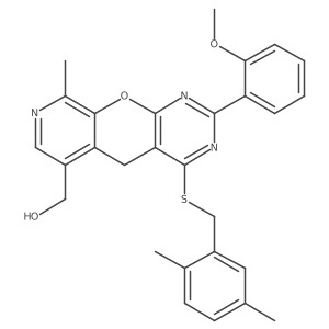 (7-{[(2,5-Dimethylphenyl)methyl]sulfanyl}-5-(2-methoxyphenyl)-14-methyl-2-oxa-4,6,13-triazatricyclo[8.4.0.0^{3,8}]tetradeca-1(10),3(8),4,6,11,13-hexaen-11-yl)methanol结构式