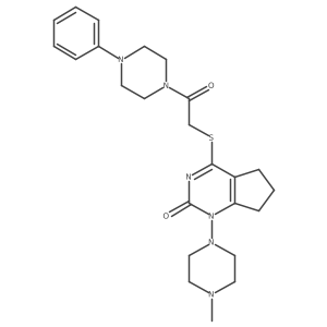 1-(4-methylpiperazin-1-yl)-4-((2-oxo-2-(4-phenylpiperazin-1-yl)ethyl)thio)-6,7-dihydro-1H-cyclopenta[d]pyrimidin-2(5H)-one结构式