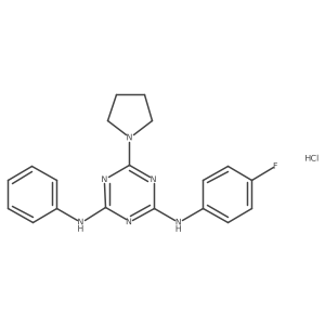 N2-(4-fluorophenyl)-N4-phenyl-6-(pyrrolidin-1-yl)-1,3,5-triazine-2,4-diamine hydrochloride结构式
