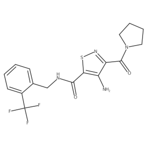 4-amino-3-(pyrrolidine-1-carbonyl)-N-(2-(trifluoromethyl)benzyl)isothiazole-5-carboxamide结构式