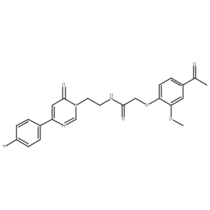 2-(4-acetyl-2-methoxyphenoxy)-N-(2-(4-(4-fluorophenyl)-6-oxopyrimidin-1(6H)-yl)ethyl)acetamide结构式