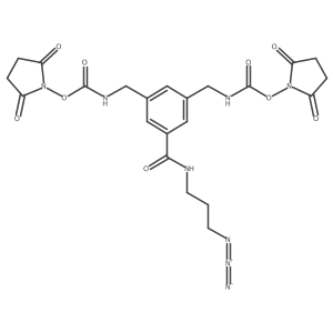 (2,5-dioxopyrrolidin-1-yl) N-[[3-(3-azidopropylcarbamoyl)-5-[[(2,5-dioxopyrrolidin-1-yl)oxycarbonylamino]methyl]phenyl]methyl]carbamate Structure
