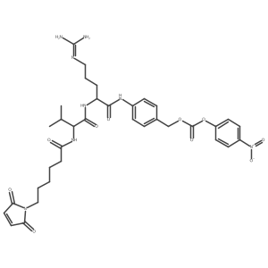 4-((S)-2-((S)-2-(6-(2,5-Dioxo-2,5-dihydro-1H-pyrrol-1-yl)hexanamido)-3-methylbutanamido)-5-guanidinopentanamido)benzyl (4-nitrophenyl) carbonate结构式