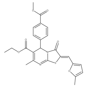 Ethyl 5-(4-(methoxycarbonyl)phenyl)-7-methyl-2-((5-methylfuran-2-yl)methylene)-3-oxo-3,5-dihydro-2H-thiazolo[3,2-a]pyrimidine-6-carboxylate结构式