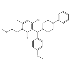 4-hydroxy-1-(2-methoxyethyl)-3-((4-methoxyphenyl)(4-(pyridin-2-yl)piperazin-1-yl)methyl)-6-methylpyridin-2(1H)-one结构式