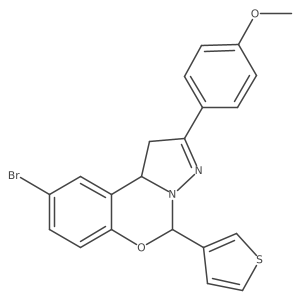 9-bromo-2-(4-methoxyphenyl)-5-(thiophen-3-yl)-5,10b-dihydro-1H-benzo[e]pyrazolo[1,5-c][1,3]oxazine结构式