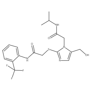 2-((5-(hydroxymethyl)-1-(2-(isopropylamino)-2-oxoethyl)-1H-imidazol-2-yl)thio)-N-(2-(trifluoromethyl)phenyl)acetamide结构式