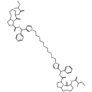 (3S,6S,1''aS)-6-((S)-2-(Methylamino)propanamido)-N-((1-(2-(2-(2-(2-(4-((S)-((3S,6S,1''aS)-6-((S)-2-(methylamino)propanamido)-5-oxodecahydropyrrolo[1,2-a]azocine-3-carboxamido)(phenyl)methyl)-1H-1,2,3-triazol-1-yl)ethoxy)ethoxy)ethoxy)ethyl)-1H-1,2,3-triazol-4-yl)(phenyl)methyl)-5-oxodecahydropyrrolo[1,2-a]azocine-3-carboxamide Structure