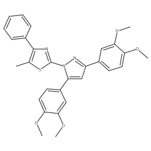 2-[3,5-bis(3,4-dimethoxyphenyl)-1H-pyrazol-1-yl]-5-methyl-4-phenyl-1,3-thiazole结构式