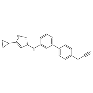 2-(4-(4-(5-cyclopropyl-1H-pyrazol-3-ylamino)pyrimidin-2-yl)phenyl)acetonitrile结构式