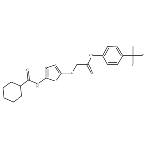 N-(5-((2-oxo-2-((4-(trifluoromethyl)phenyl)amino)ethyl)thio)-1,3,4-thiadiazol-2-yl)cyclohexanecarboxamide结构式