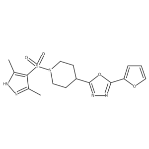 2-(1-((3,5-dimethyl-1H-pyrazol-4-yl)sulfonyl)piperidin-4-yl)-5-(furan-2-yl)-1,3,4-oxadiazole结构式