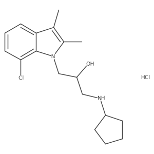 1-(7-chloro-2,3-dimethyl-1H-indol-1-yl)-3-(cyclopentylamino)propan-2-ol hydrochloride结构式