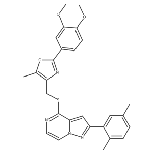 4-({[2-(3,4-Dimethoxyphenyl)-5-methyl-1,3-oxazol-4-yl]methyl}thio)-2-(2,5-dimethylphenyl)pyrazolo[1,5-a]pyrazine结构式