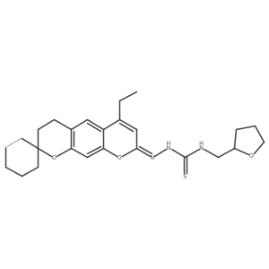(E)-2-(6'-ethyl-3'H-spiro[cyclohexane-1,2'-pyrano[3,2-g]chromen]-8'(4'H)-ylidene)-N-((tetrahydrofuran-2-yl)methyl)hydrazinecarbothioamide结构式