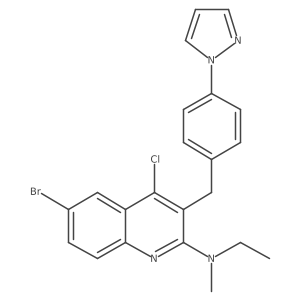 3-(4-(1H-Pyrazol-1-yl)benzyl)-6-bromo-4-chloro-N-ethyl-N-methylquinolin-2-amine结构式