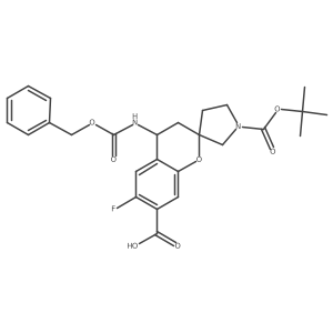 4-{[(Benzyloxy)carbonyl]amino}-1'-[(tert-butoxy)carbonyl]-6-fluoro-3,4-dihydrospiro[1-benzopyran-2,3'-pyrrolidine]-7-carboxylic acid结构式