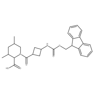 1-[3-({[(9H-fluoren-9-yl)methoxy]carbonyl}amino)cyclobutanecarbonyl]-3,5-dimethylpiperidine-2-carboxylic acid结构式
