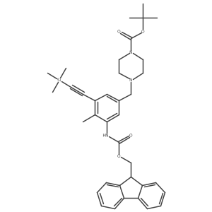 tert-butyl 4-{[3-({[(9H-fluoren-9-yl)methoxy]carbonyl}amino)-4-methyl-5-[2-(trimethylsilyl)ethynyl]phenyl]methyl}piperazine-1-carboxylate Structure