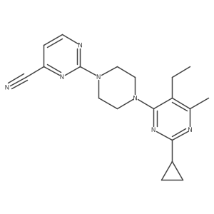 2-[4-(2-Cyclopropyl-5-ethyl-6-methylpyrimidin-4-yl)piperazin-1-yl]pyrimidine-4-carbonitrile结构式