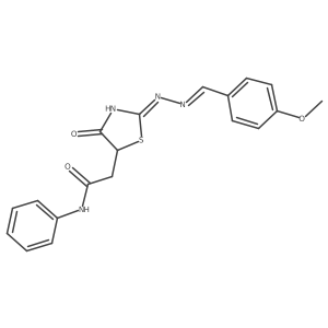 2-((E)-2-((E)-(4-methoxybenzylidene)hydrazono)-4-oxothiazolidin-5-yl)-N-phenylacetamide Structure