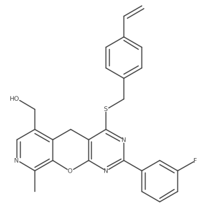 (7-{[(4-Ethenylphenyl)methyl]sulfanyl}-5-(3-fluorophenyl)-14-methyl-2-oxa-4,6,13-triazatricyclo[8.4.0.0^{3,8}]tetradeca-1(10),3(8),4,6,11,13-hexaen-11-yl)methanol Structure