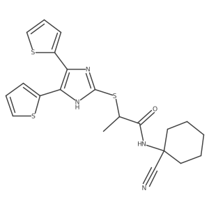 N-(1-cyanocyclohexyl)-2-[(4,5-dithiophen-2-yl-1H-imidazol-2-yl)sulfanyl]propanamide结构式