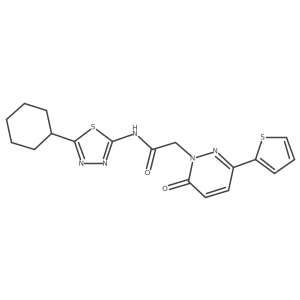 N-[(2E)-5-cyclohexyl-1,3,4-thiadiazol-2(3H)-ylidene]-2-[6-oxo-3-(thiophen-2-yl)pyridazin-1(6H)-yl]acetamide结构式