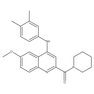 (4-((3,4-Dimethylphenyl)amino)-6-methoxyquinolin-2-yl)(piperidin-1-yl)methanone结构式