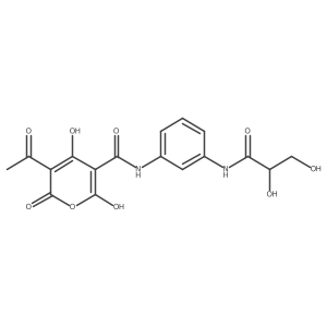 Propanamide, N-[3-[[(E)-(5-acetyl-4-hydroxy-2,6-dioxo-2H-pyran-3(6H)-ylidene)hydroxymethyl]amino]phenyl]-2,3-dihydroxy-结构式