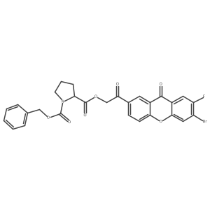 1,2-Pyrrolidinedicarboxylic acid, 2-[2-(6-bromo-7-fluoro-9-oxo-9h-xanthen-2-yl)-2-oxoethyl] 1-(phenylmethyl) ester, (2s)- Structure