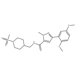 3-(2,5-dimethoxyphenyl)-1-methyl-N-((1-(methylsulfonyl)piperidin-4-yl)methyl)-1H-pyrazole-5-carboxamide结构式