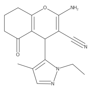 2-amino-4-(1-ethyl-4-methyl-1H-pyrazol-5-yl)-5-oxo-5,6,7,8-tetrahydro-4H-chromene-3-carbonitrile Structure