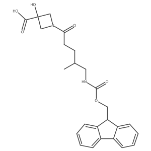 1-[5-({[(9H-fluoren-9-yl)methoxy]carbonyl}amino)-4-methylpentanoyl]-3-hydroxyazetidine-3-carboxylic acid Structure