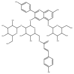 Pelargonidin 3-O-[2-O-beta-D-glucopyranosyl-6-O-(E)-p-coumaroyl-beta-D-glucopyranoside] 5-O-(beta-D-glucopyranoside) Structure