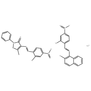 (4-((2-(Hydroxy-kappaO)-4-nitrophenyl)diazenyl-kappaN1)-5-methyl-2-phenyl-2,4-dihydro-3H-pyrazol-3-onato(2-)-kappaO)(1-((2-(hydroxy-kappaO)-4-nitrophenyl)diazenyl-kappaN1)naphthalen-2-olato(2-)-kappaO)cobaltate(8-) Structure