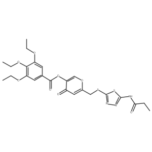 4-oxo-6-(((5-propionamido-1,3,4-thiadiazol-2-yl)thio)methyl)-4H-pyran-3-yl 3,4,5-triethoxybenzoate Structure