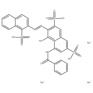 2,7-Naphthalenedisulfonic acid, 5-(benzoylamino)-4-hydroxy-3-(2-(1-sulfo-2-naphthalenyl)diazenyl)-, sodium salt (1:3)结构式