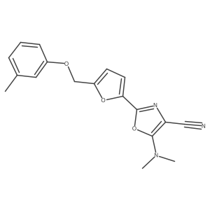 5-(Dimethylamino)-2-(5-((m-tolyloxy)methyl)furan-2-yl)oxazole-4-carbonitrile结构式