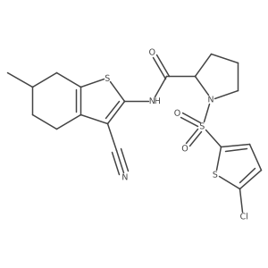 1-((5-chlorothiophen-2-yl)sulfonyl)-N-(3-cyano-6-methyl-4,5,6,7-tetrahydrobenzo[b]thiophen-2-yl)pyrrolidine-2-carboxamide结构式