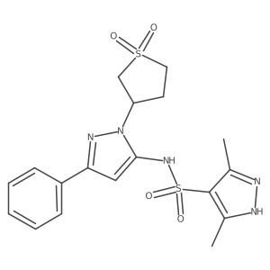 N-(1-(1,1-dioxidotetrahydrothiophen-3-yl)-3-phenyl-1H-pyrazol-5-yl)-3,5-dimethyl-1H-pyrazole-4-sulfonamide结构式